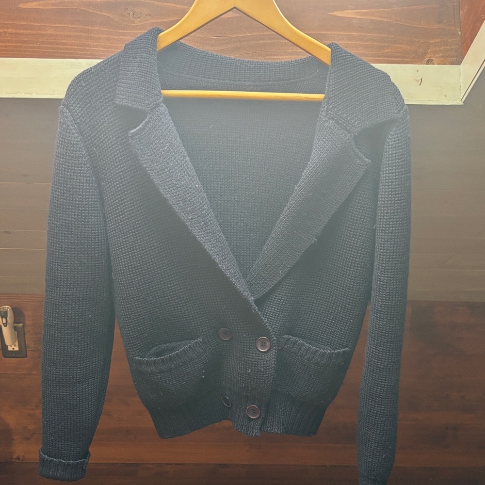 Vintage Classic Navy Knit Cardigan Sweater - Women wool